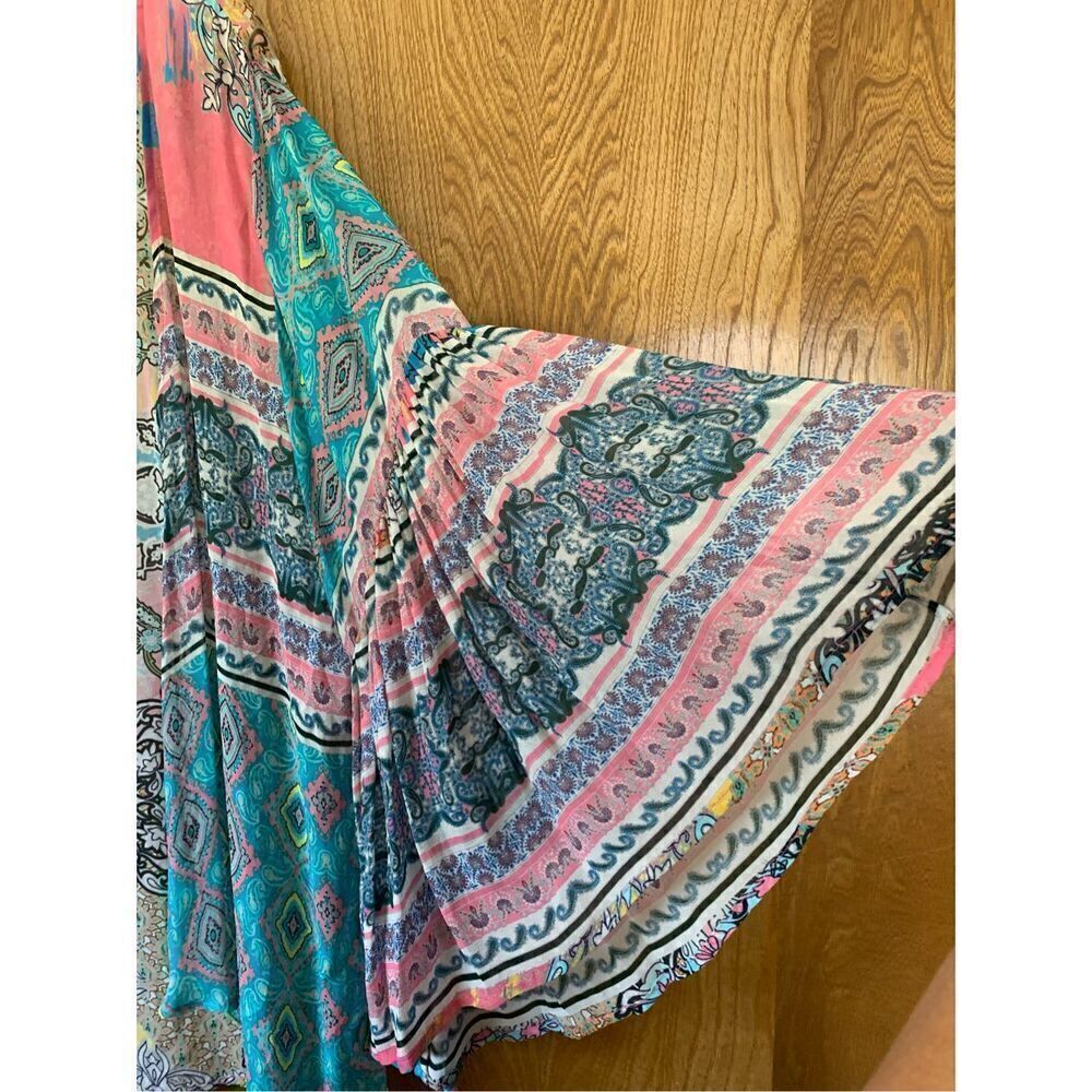 SAACHI‎ Ruffle Printed Open Kimono Blue, Pink One Size - Picture 7 of 12